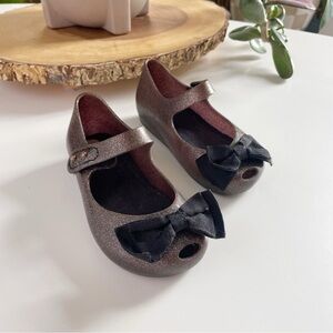 Mini Melissa Glitter Bronze Black Bow Mary Jane’s | Toddler 9
